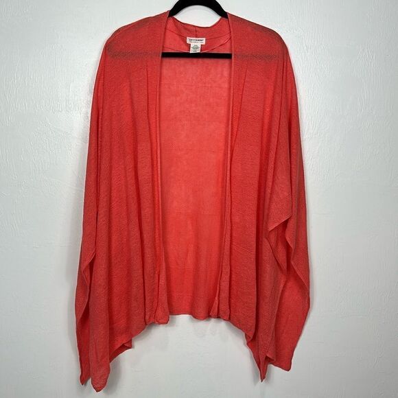 Artisan NY Coral Color Linen Open Front Poncho Cover Up One Size - Picture 2 of 8